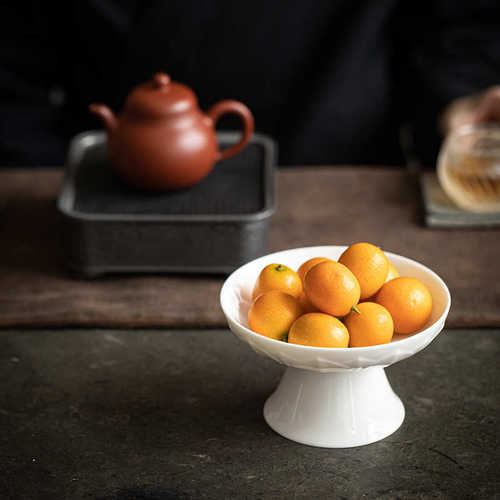 九匠风 湖田窑彷古高足壶承 手工雕刻莲瓣纹茶点盘功夫茶具托盘 - 图3