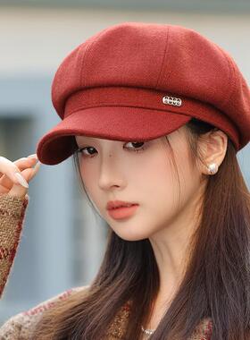 秋冬帽子女款2026新款日系休闲百搭帽子女秋冬英伦风复古文艺报童