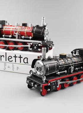 仿真蒸汽火车头模型铁皮复古老式工品艺橱窗收藏装饰柜摆6081手件