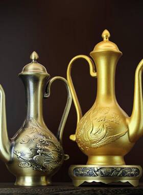 黄铜厂拉丝铜000壶荷花摆高酒壶龙凤铜酒壶家铜居创意器件工直供