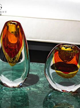 晶淳 橙红色琉璃花瓶样板间家居摆件 客厅轻奢插花高档装饰品