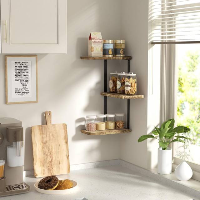 Spot corner rack iron wood combined with wall storage rack bathroom floating partition living room decoration rack