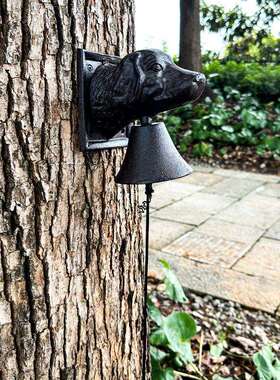 美式乡村铸铁狗头吊铃挂件门铃铃铛铁艺壁饰咖啡馆装饰户外庭院花