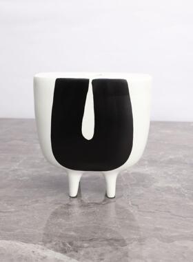 简约现黑白花器外星人样板房售楼部家居客厅创意花插软装饰品