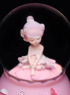 梦幻芭蕾舞女孩水晶球音乐盒创意树脂旋转八音盒送女孩公主小礼物