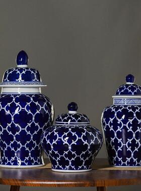 青花瓷花摆件家居客厅水培插花器中式国风复古陶瓷电视柜装饰品