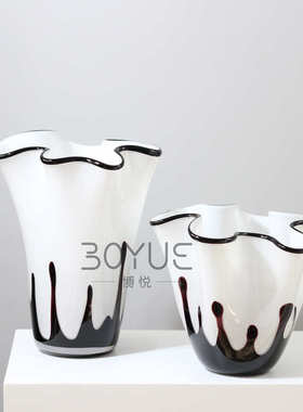 泼墨简约新现代花瓣软花瓶摆件白色餐厅装饰品客厅样板间口中式风