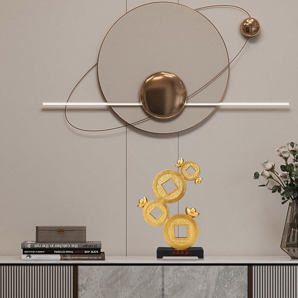 财源滚滚铜钱摆件新中式高端客厅玄关办公室桌面酒柜装饰品工艺品 - 图0