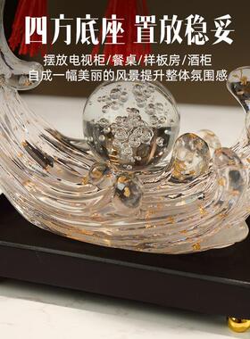 招财纳福葫芦流水摆件轻奢入户公司办公室桌面树脂装饰品开业礼品