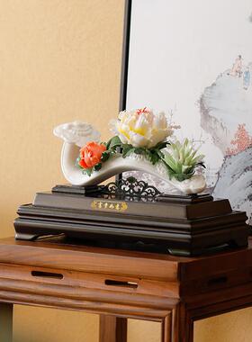 德化白瓷吉祥如意摆件陶瓷富贵牡丹手捏瓷花办公室玄关桌面装饰品