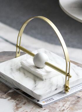 现代轻奢金属仿大理石纸巾架高端纸巾抽纸盒样板间家居装饰品摆件