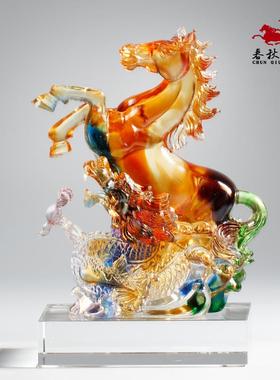 新款琉璃神龙马精摆公件办意室工艺礼品摆饰公司店铺商务活动定制