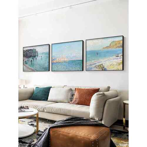 网红莫奈日名画沙发背油墙装画现代卧室饭厅墙画客厅景三联饰画出 - 图3