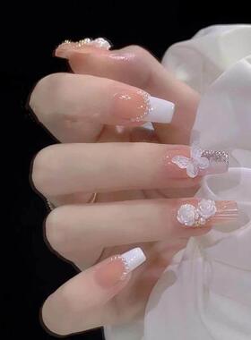 24pcs Jelly Press on Fake Nails Set Short Acrylic Long Coff
