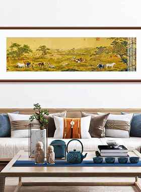 网红郎世宁饰壁画百骏图画新画中式客厅挂骏马国书室房办装公茶室