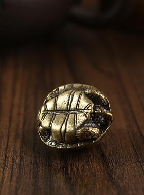 新款直销纯黄铜摆件复古实心纯铜缩头乌龟摆件铜龟茶宠盖置实心铜