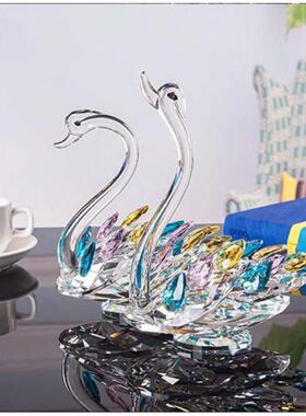 高档水晶彩色天鹅家居客厅摆件透明大天鹅送新人结婚礼物礼盒包装