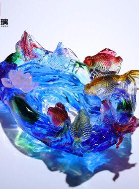 琉璃招财鱼聚宝盆摆件入户门钥匙收纳茶几烟灰缸装饰乔迁礼物定制