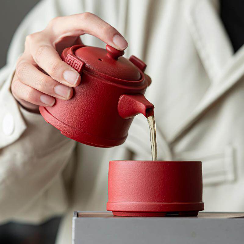 Black pottery portable national trend travel tea set personal special carry-on bag quick cup set outdoor teapot tea cup