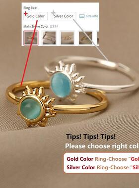 Vintage Opal Rings For Women Stainless Steel Sun Rings Moons