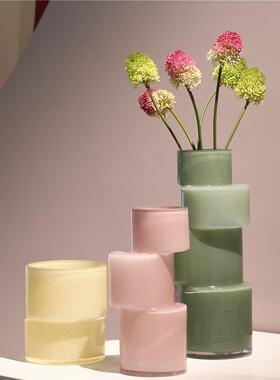 SoftHome北欧室间透明彩色竹节玻璃花瓶客厅设计师装饰花器摆件