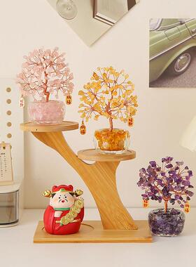 天然黄水晶摇钱树饰品紫水晶聚宝盆办公桌面装饰礼品