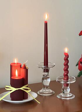 复古红色长杆香薰蜡烛新年家用结婚婚礼烛光晚餐烛台摆件过年装饰