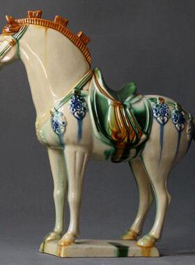 唐三彩马三花高樱马陶瓷马工艺品摆设件家居具饰马到成功旺财