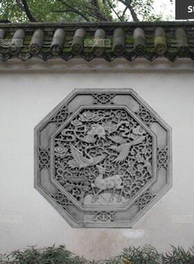 石雕窗户窗棂彷古花窗透空镂空浮雕花草线刻石窗圆形六角形刻定制