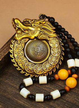 黄铜龙头转转手把件手中有钱实心黄铜手上把件铜聚福钱袋挂件礼品