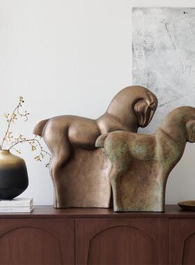 印度进口铝制铜色复做旧抽象牛摆件新tb-99575中式厅古酒客店玄关