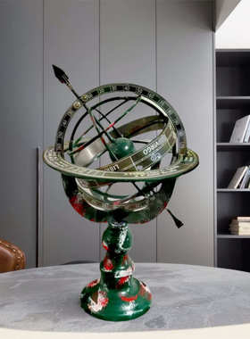 复古浑天仪浑天仪航海箭头仿地球仪青铜黄铜带日晷的世界装饰