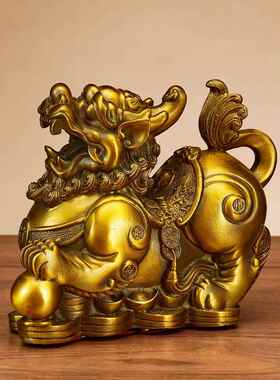 纯铜金钱貔貅摆件公母一对客厅镇宅招财办公室店铺开业铜皮丘聚财