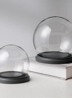 创意EVA卡扣蓝灰底座 微景观永生花玻璃罩适用于书房透明展示罩