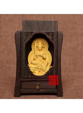 正品远峰文阁殊菩萨属相兔守护神像黄木雕刻佛随身携带佛杨龛佛盒
