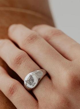 来图定制戒指宠物纪念品猫狗头像照片名字订做钛钢饰品女朋友礼物