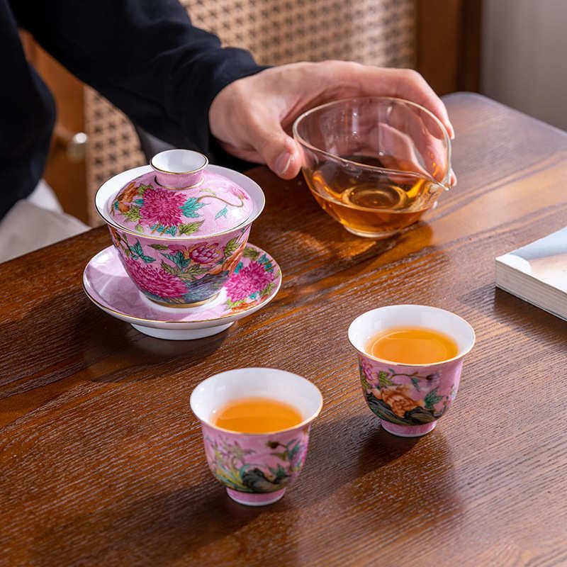 景德镇珐琅彩缠枝莲大号盖碗茶杯单个粉彩泡茶碗功夫茶陶瓷三才碗,淘宝优惠券,粉丝福利购,淘宝优惠卷