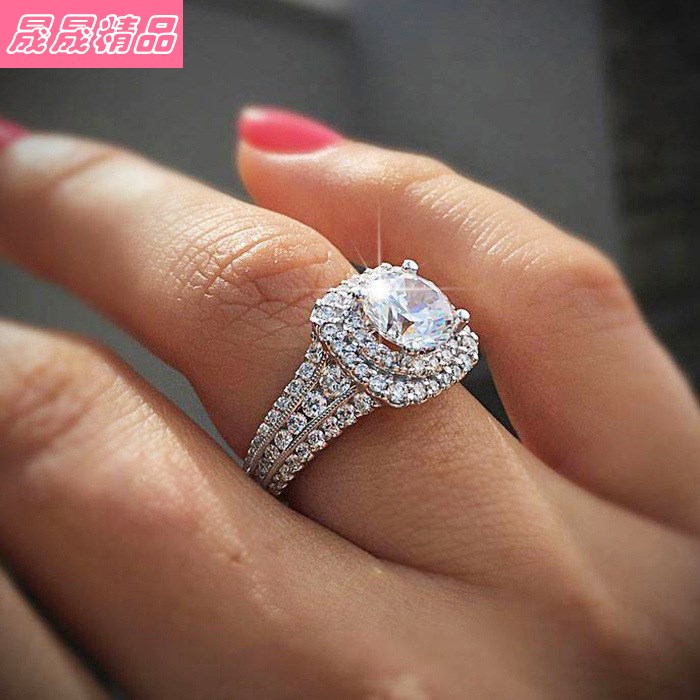 Women Sunshine Rings Artificial diamond Wedding Band Ring 饰 - 图2