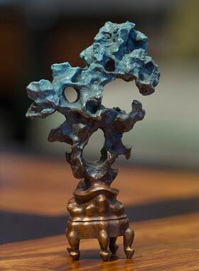 高档韵堂灵动太摆湖石件案头铜清供文房镇纸黄铜装办公室书桌文创