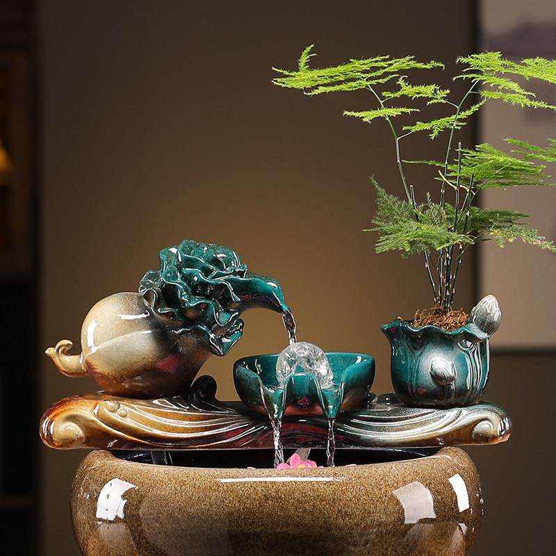 景德镇陶瓷鱼缸配件流水喷泉家用小金鱼缸自动循环增氧过滤造景,淘宝优惠券,粉丝福利购,淘宝优惠卷