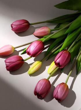 欧式仿真花摆件郁金香花束假花摆件客厅室内茶几桌面餐桌花艺摆设