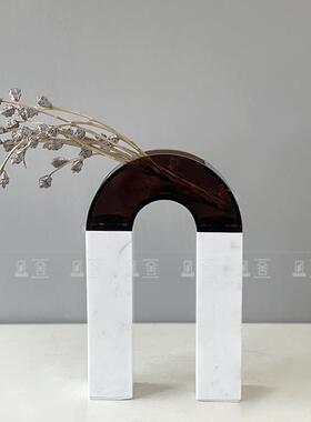 北欧轻奢大理石亚克力拱形花器插花装饰摆件样板房茶几电视柜软装