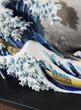 浮世绘陶瓷画装饰画摆件客厅玄关桌面酒柜办公室艺术画高档装饰品