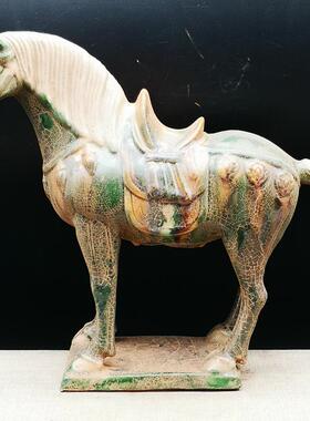 唐三彩绿釉战马仿博物馆出土瓷器居家发财装饰品老货马到成功摆件