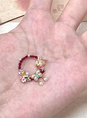 新中式简约国潮编织戒指设计感小清新莲花蝴蝶有钱花可调节女戒指