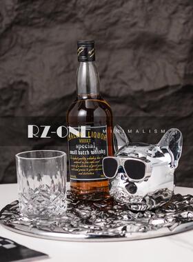 现代客厅茶几摆件轻奢高级感装饰托盘酒具组合样板间飘窗吧台软装