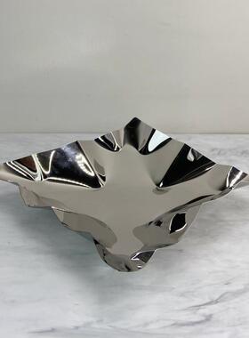 不锈钢方形果盘酒店样板艺KMR房桌面厨摆件皱折术家客厅房居饰品