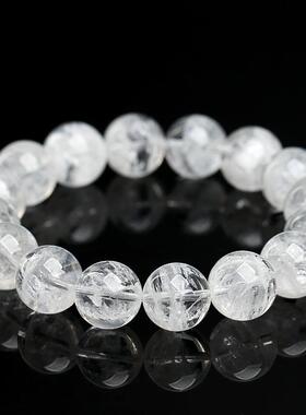 2026名都水晶 天然暴风雪白雪花幽灵手链 白色雪花圆珠手串 厂家