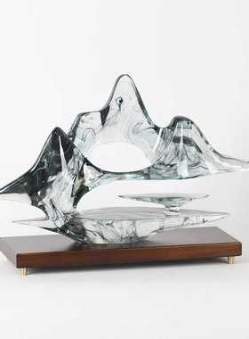 新中式云山雾海假山摆件样板房玄关树脂摆设品酒柜隔断柜软装饰品