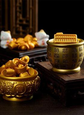 OTHER新年春节装饰招财运金色小摆件聚宝盆百福缸金币金米瓜子